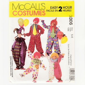 Childs Clown Costume-Jumpsuit-Hat-Sewing Pattern